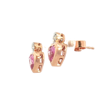 Vibrant Color Stone 14K Rosé Gold 1.13 Carats Pink Sapphire Heart & 0.10 Carats Diamond Stud Earrings