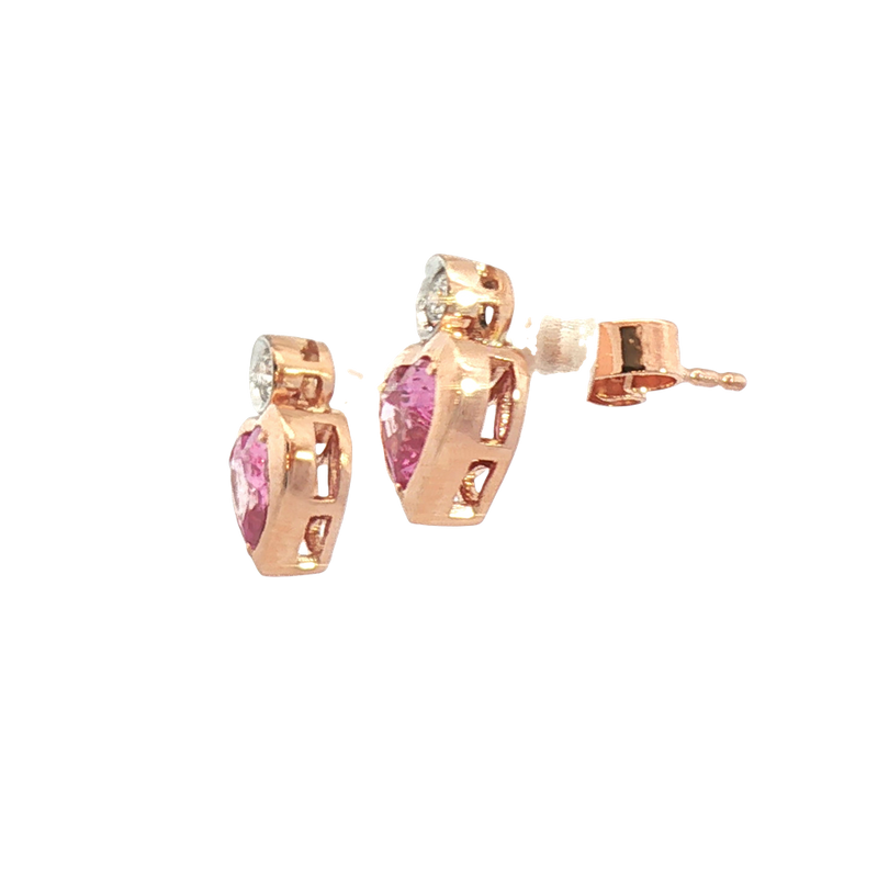 Vibrant Color Stone 14K Rosé Gold 1.13 Carats Pink Sapphire Heart & 0.10 Carats Diamond Stud Earrings