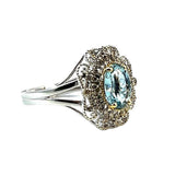 Bold & Elegant White & Yellow 14K Gold Vintage Inspired Oval Cut 1.58 Carats Aquamarine And 0.31 Carats Diamond Halo Ring