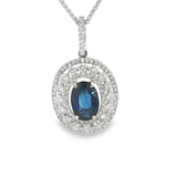 Elegant Diamond Necklaces & Pendants 18K Gold White 1.94 Carats Sapphire & 0.87 Carats Diamonds Halo Pendant Necklace - Inch