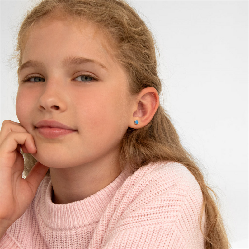 Sterling Silver December Birthstone Turquoise CZ Earrings For Children