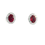 Vibrant Color Stone 18K White Gold 1.07 Carats Oval Ruby & 0.44 Carats Diamond Halo Stud Earrings