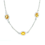 Vibrant Colored Stone Necklaces 3.00 Carats Yellow Sapphire & 1.55 Carats Diamond Station Necklace, 16 Inch
