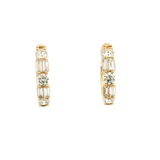Classic & Contemporary 18K Yellow Gold 1.02 Carats Baguette & Round Diamond Small Hoop Earrings