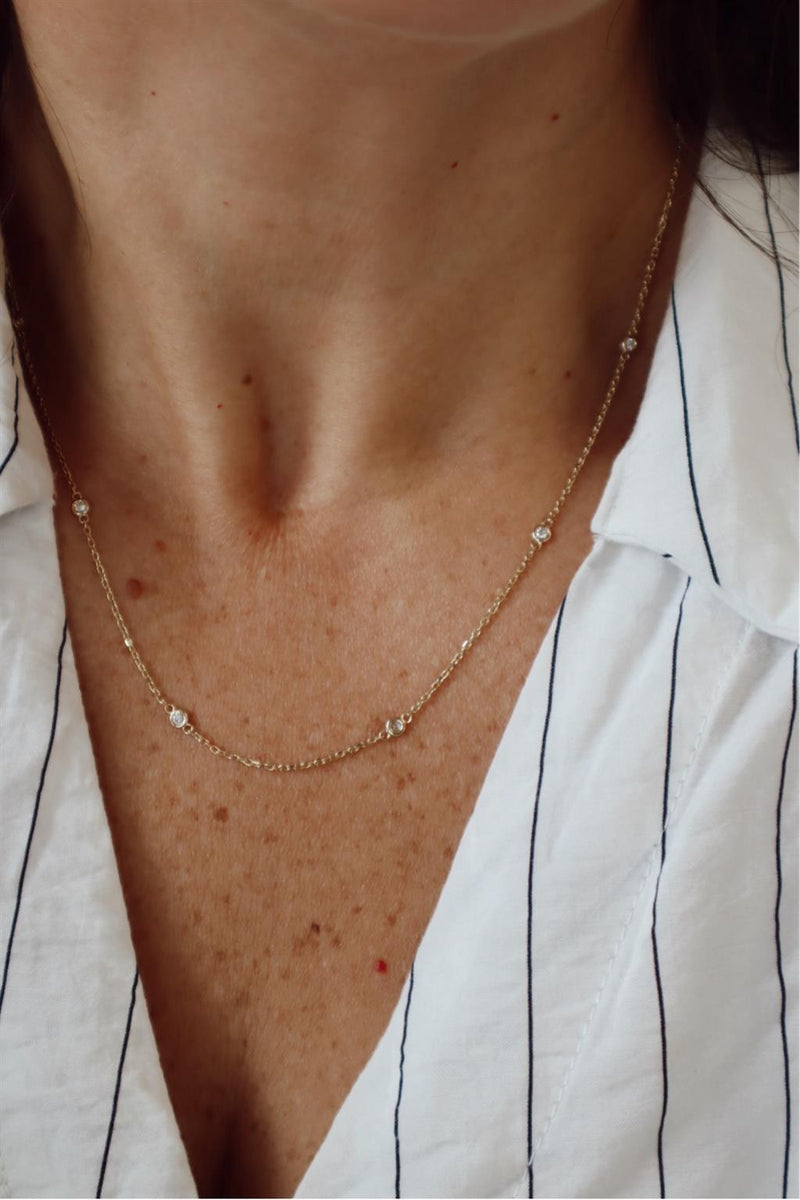 Elegant Diamond Necklaces 14K Gold Yellow 0.29 Carats Diamond Station Necklace - 18 Inch