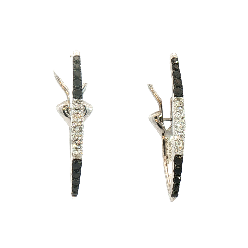 Classic & Contemporary 14K White Gold 0.55 Carats Black & White Diamond Medium Ellipse Hoop Earrings