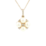 Elegant Pearl Necklaces & Pendants 10K Yellow Gold 5-MM Pearls & 0.10 Carats Diamond Drop Necklce - 18 Inch