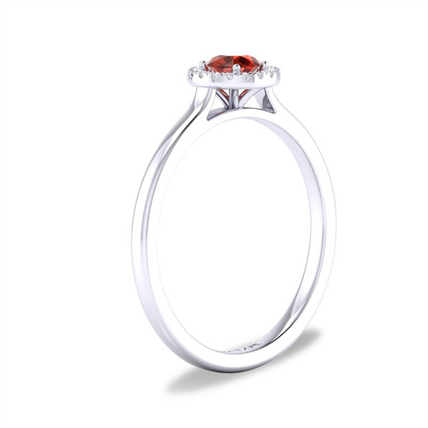 White 10 Karat Gold 0.30 Carats Garnet & 0.05 Carats Diamond Halo Ring