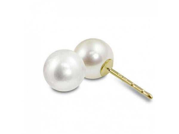 Timeless & Sophisticated Design Yellow14K Gold Fresh Water Pearl 7.5-8MM Stud Earrings