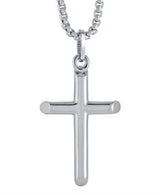 Stainless Steel Box Link Necklace With Stainless Steel Polished Cross Pendant - 22 Inch