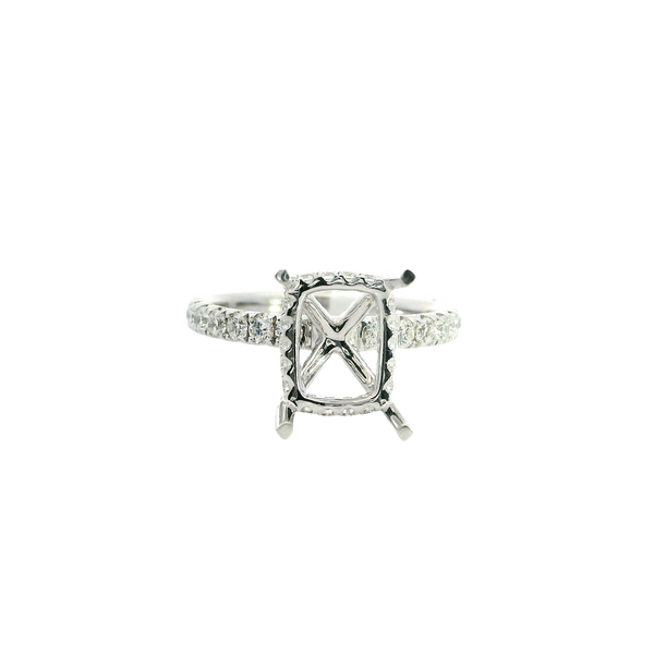 Elegant Diamond Mountings 18K White Gold Rectangular 10x8mm Semi Mount Engagement Ring - 0.67 Carats Diamond