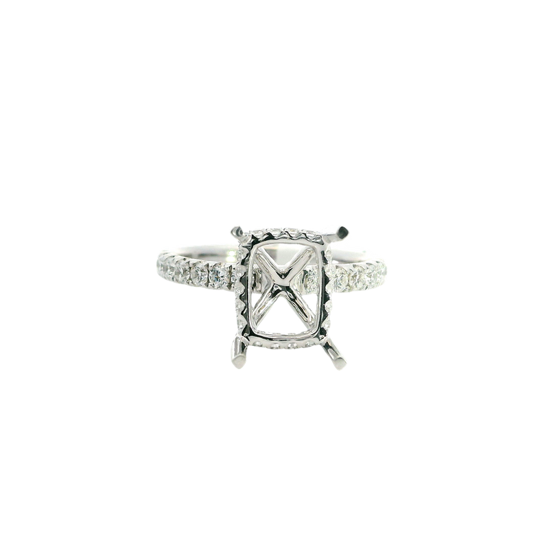 Elegant Diamond Mountings 18K White Gold Rectangular 10x8mm Semi Mount Engagement Ring - 0.67 Carats Diamond