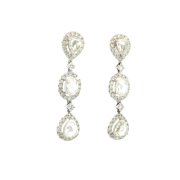 Classic & Contemporary 18K White Gold 4.24 Carats Rose Cut Diamond Dangle Earrings