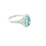 Bold & Elegant 18K White Gold Oval Cut 1.38 Aquamarine & 0.87 Carats Diamond Halo Ring