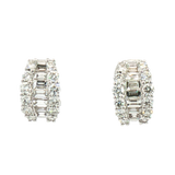 Classic & Contemporary 18K Gold White 1.39 Carats Baguette & Round Diamond Huggie Earrings