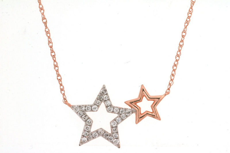 Rosé  & White 14 Karat Gold 0.16 Carats Diamond Star Necklace