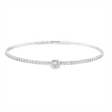 Sophisticated & Timeless Diamond Bracelets 14K Gold White & Titanium Wire 0.22 Carats Oval Bezel & Round Diamond Flexible Bangle Bracelet - 0.22 CTW, Size 6.75 Inch