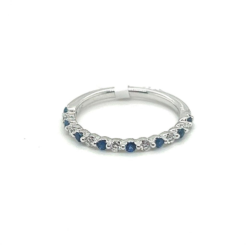 Bold & Elegant 14K Gold White Stackable Color Stone Fashion Rings - 0.17 Carats Blue Sapphire & 0.15 Carats Diamond Stackable Band