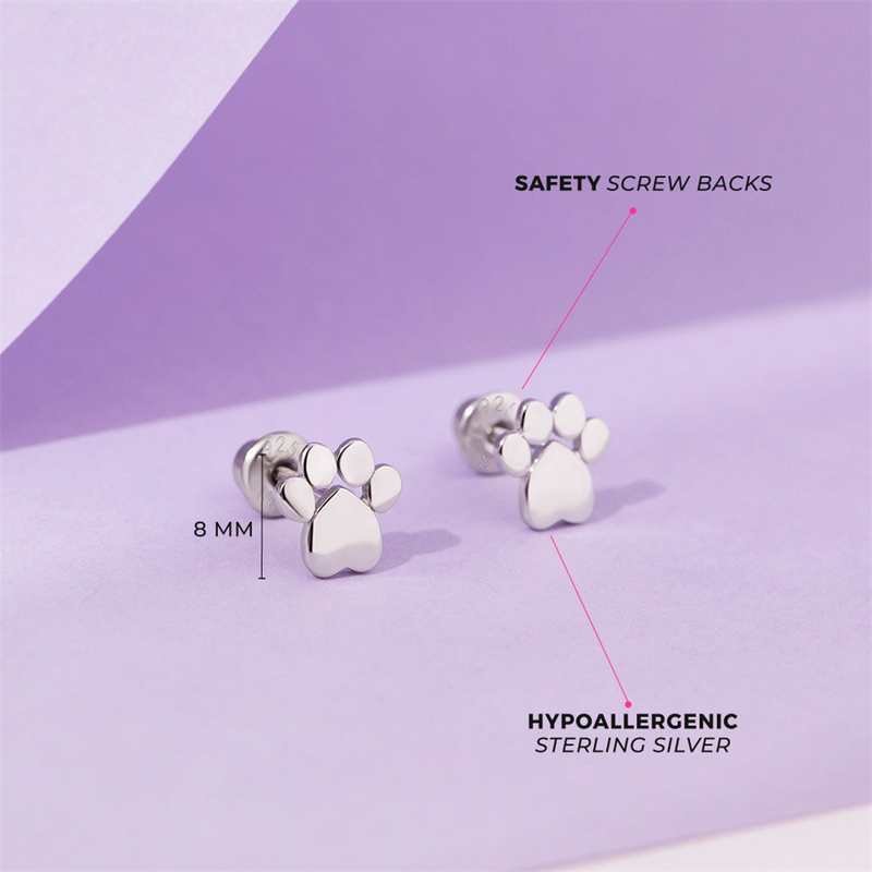 Sterling Silver My Furry Friend Dog Paw Earrings For Children