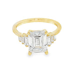Elegant Diamond Mountings 14K Yellow Gold Emerald Cut Cubic Zirconium & Baguette Cut 0.40 Carats Diamond Engagement Ring