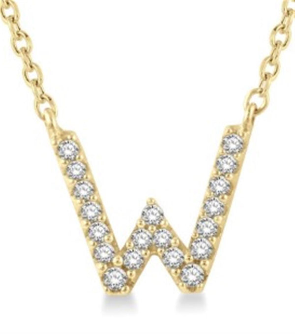 Yellow Gold 10K Diamond 0.06 Carats Iinitial "W" Pendant Necklace