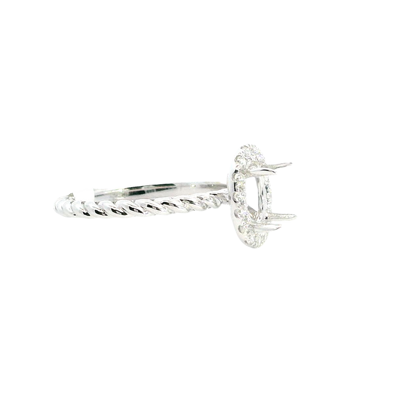 Elegant Diamond Mountings 18K Gold White Halo Oval 7x5MM Engagement Ring - 0.17 Carats Accent