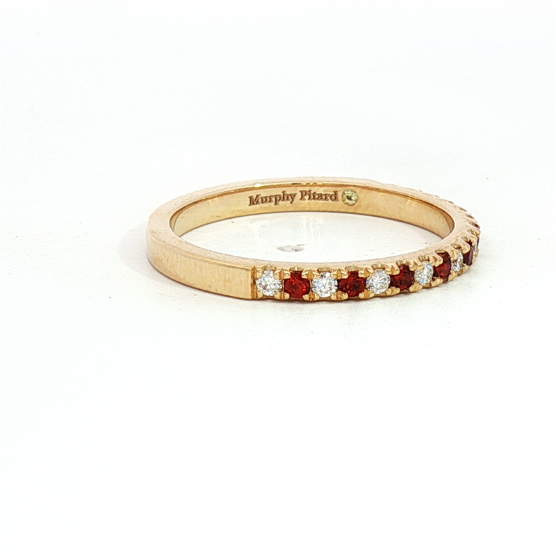MPJ Exclusive Bold & Elegant 14K Gold Yellow Stackable Color Stone January Birthstone Bands - Garnet 0.17 Carats & Diamonds 0.12 Carats