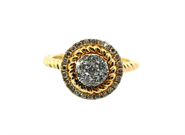 18K Yellow Gold Diamond Halo Fashion Ring, 0.53ct Round Diamonds, Braided Band & Double Halo Design