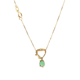 Yellow Gold Asymmetrical Emerald Pendant Necklace - 18K Gold Yellow 0.45 Carats Oval Emerald & 0.09 Carats Diamond, 18 Inch