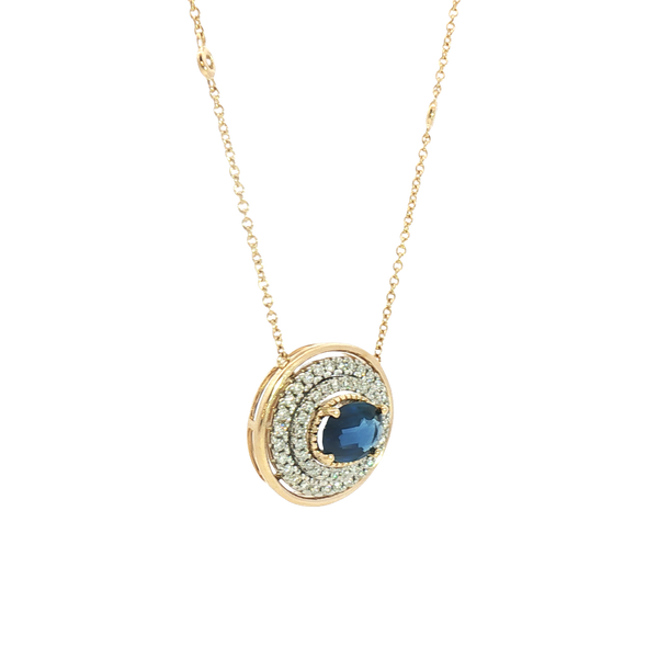 Vibrant Colored Stone Necklaces 14K Gold Yellow & White 1.26 Carats Sapphire & 0.44 Carats Diamond Necklace, 18 Inch