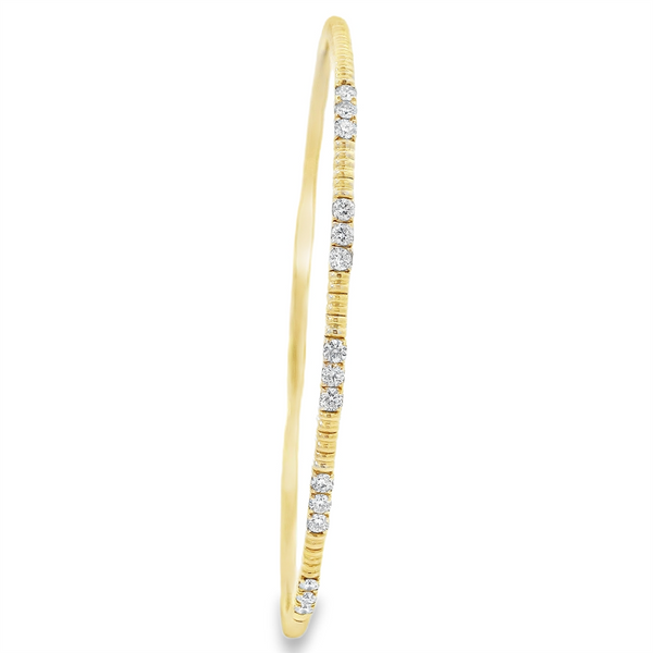 Sophisticated & Timeless Diamond Bracelets 14K Gold & Titanium Yellow Ribbed & Diamond Flexible Bangle Bracelet - 0.46 CTW, Size 6.75 Inch
