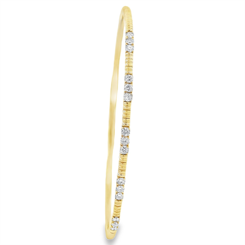 Sophisticated & Timeless Diamond Bracelets 14K Gold & Titanium Yellow Ribbed & Diamond Flexible Bangle Bracelet - 0.46 CTW, Size 6.75 Inch