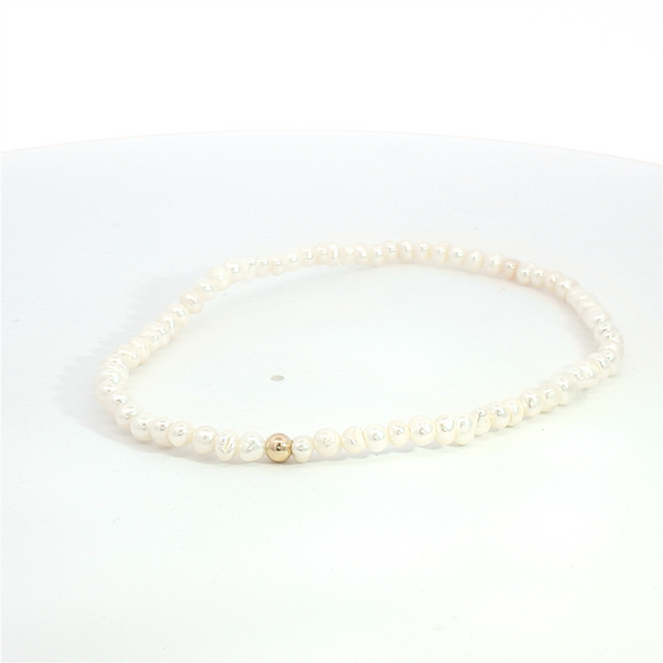 Pearl Bead Bracelet With Yellow Gold Filled Accent Bead - 6.5 Inch