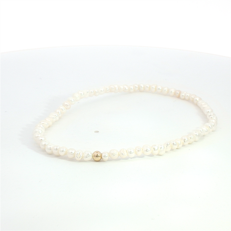 Pearl Bead Bracelet With Yellow Gold Filled Accent Bead - 6.5 Inch