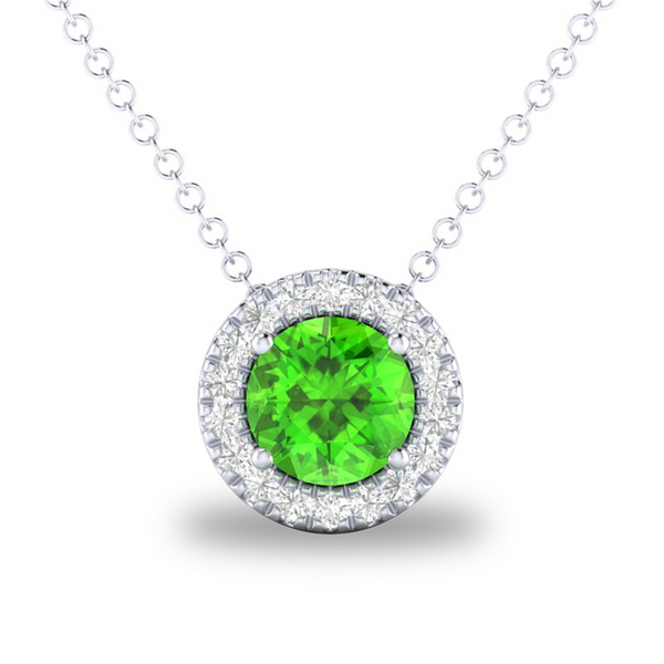 White 10 Karat Gold 0.27 Carats Peridot & 0.05 Carats Diamond Halo Necklace
