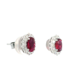 Vibrant Color Stone 18K White Gold 1.07 Carats Oval Ruby & 0.44 Carats Diamond Halo Stud Earrings