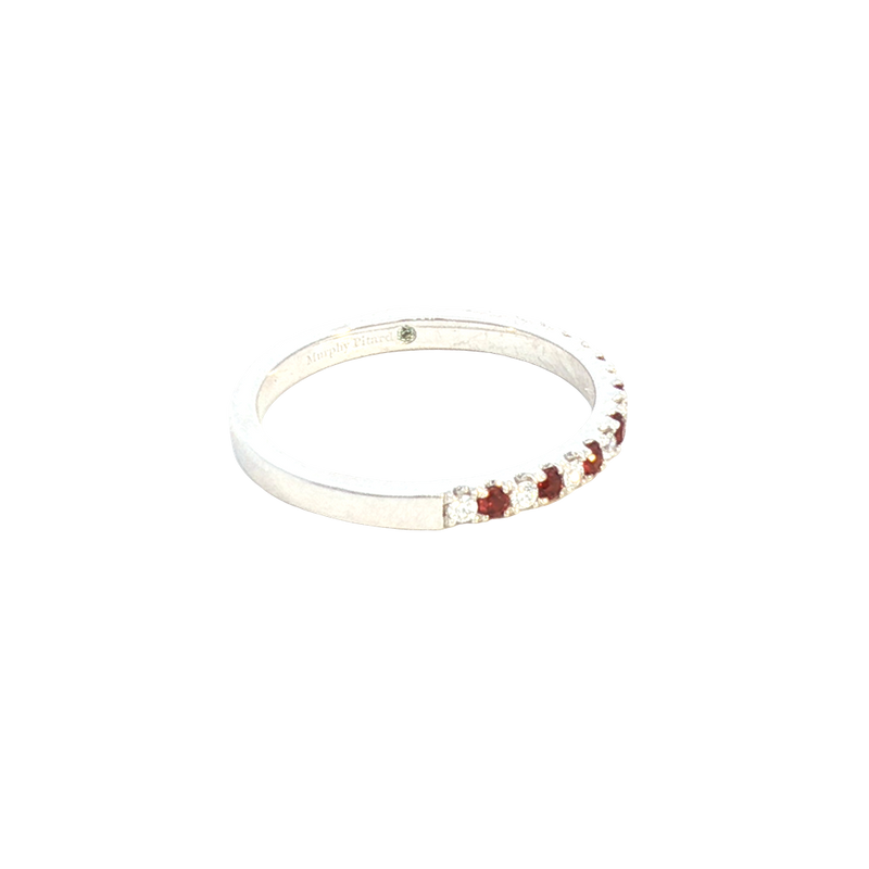 Bold & Elegant Color Stone Fashion Bands- MPJ Exclusive 14K White Gold Stackable Alternating 0.13 Carats Diamond & 0.17 Carats Garnet Ring