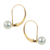 Timeless & Sophisticated Design Yellow 14K Gold  7.0 MM "AA" Fresh Water Pearl Drop Earrings