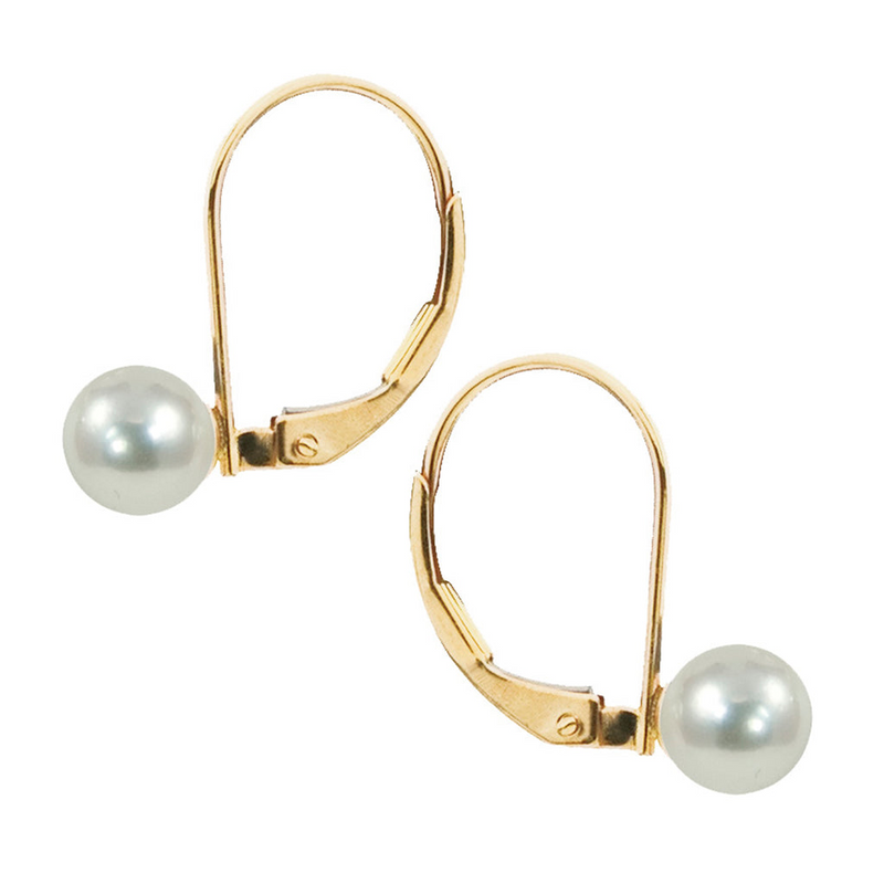Timeless & Sophisticated Design Yellow 14K Gold  7.0 MM "AA" Fresh Water Pearl Drop Earrings
