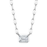 Elegant Diamond Necklace 14K Gold White 0.20 Carats Emerald Cut Diamond Solitaire Pendant Necklace - 18 Inch