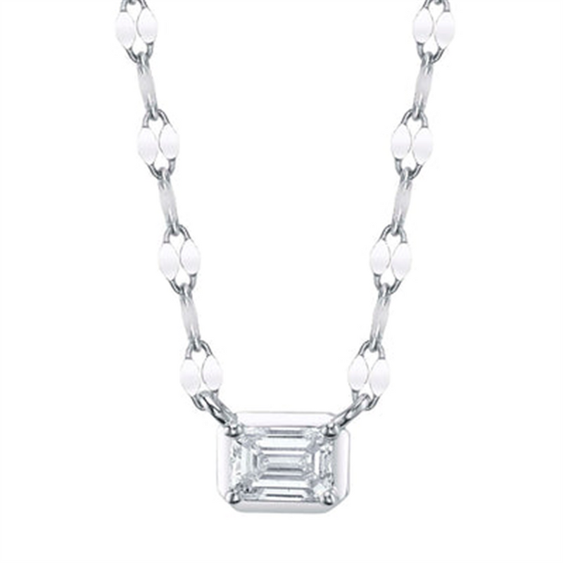Elegant Diamond Necklace 14K Gold White 0.20 Carats Emerald Cut Diamond Solitaire Pendant Necklace - 18 Inch