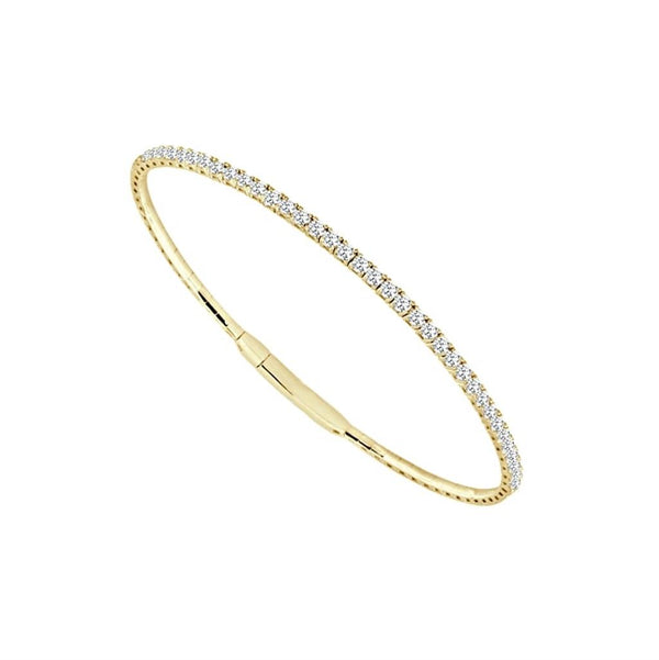 Sophisticated & Timeless Diamond Bracelets 14K Gold Yellow & Titanium Round Diamond Flex Bangle Bracelet - 0.98 CTW, Size 6.0 Inch