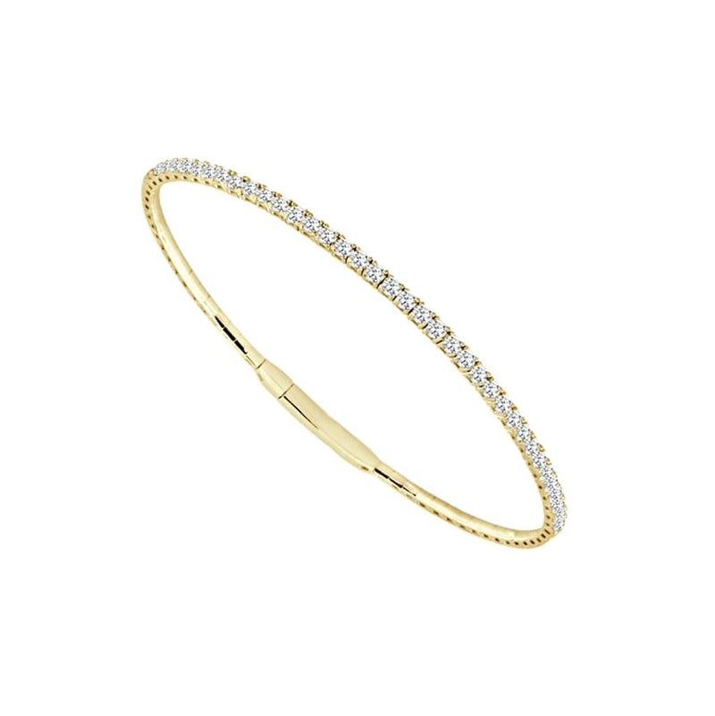 Sophisticated & Timeless Diamond Bracelets 14K Gold Yellow & Titanium Round Diamond Flex Bangle Bracelet - 0.98 CTW, Size 6.0 Inch