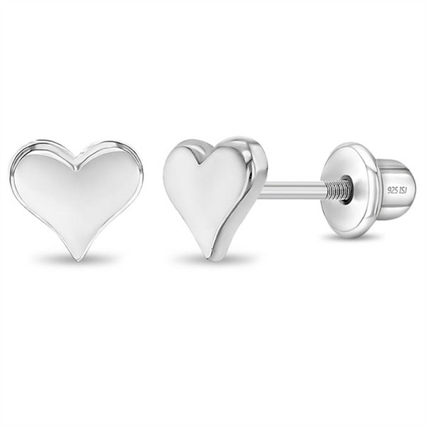 Sterling Silver Classic Polished Heart Earrings For Children