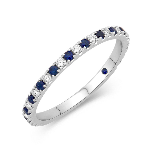 White 14 Karat Gold 0.18 Carats Blue Sapphire & 0.14 Carats Diamond Stackable Band
