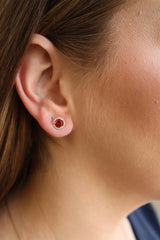 Vibrant Color Stone 14K Yellow Gold 1.30 Carats Garnet & 0.16 Carats Diamond Halo Stud Earrings