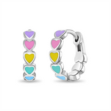 Sterling Silver Heart Cascade Enamel 9.0 MM Hoop Earrings
