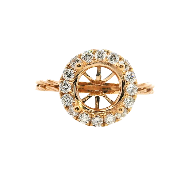 Elegant Diamond Mountings 18K Rosé Gold 1.50 Carats Round Halo Semi Mount Ring - 0.46 Carats Diamond Total Weight
