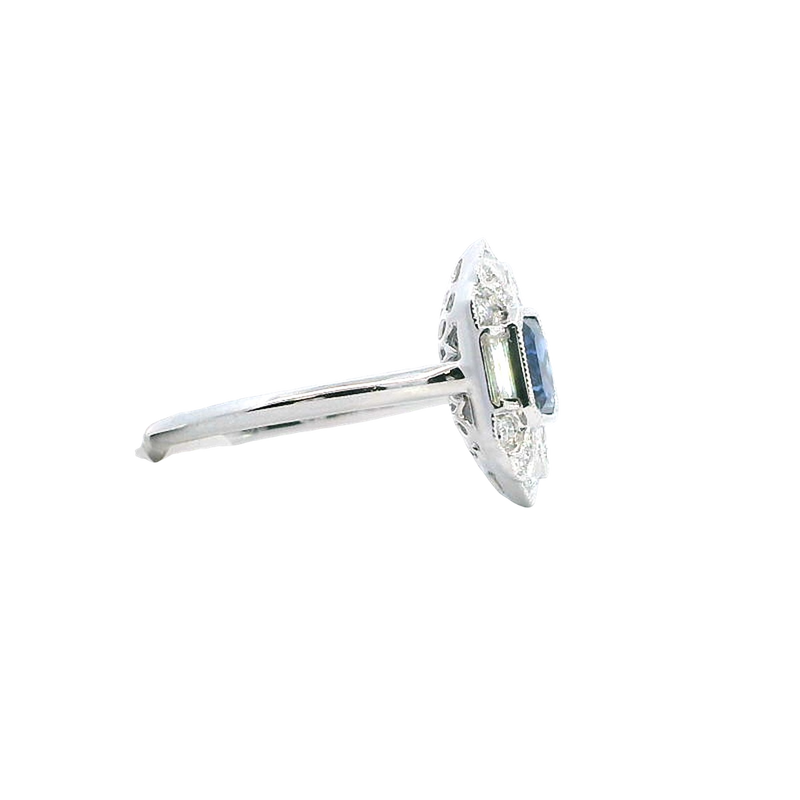 Bold & Elegant Vintage Inspired Fashion 18K White Gold 0.72 Carat Blue Sapphire & 0.35 Carat Diamond Ring