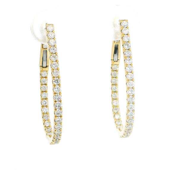 Classic & Contemporary 18K Yellow Gold Inside Out 0.93 Carats Diamond Large Oval Hoop Earrings